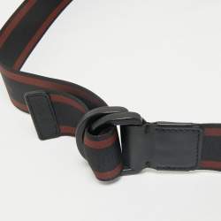 Ermenegildo Zegna Black/Brown Canvas and Leather Logo Belt 
