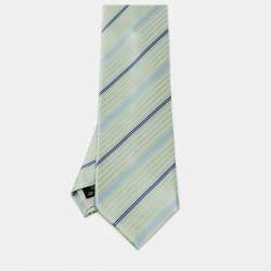 Pre Owned Ermenegildo Zegna Green/Blue Striped Silk Tie