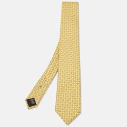 Pre Owned Ermenegildo Zegna Yellow Patterned Silk Tie