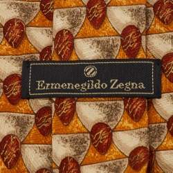 Pre Owned Ermenegildo Zegna Orange Printed Silk Traditional Tie