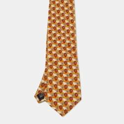 Pre Owned Ermenegildo Zegna Orange Printed Silk Traditional Tie