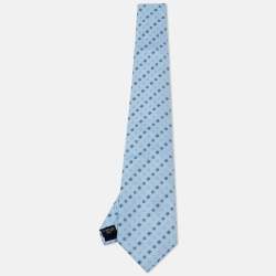 Pre Owned Ermenegildo Zegna Blue Geometric Jacquard Silk Traditional Tie