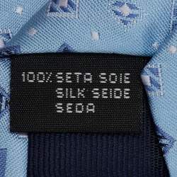 Pre Owned Ermenegildo Zegna Blue Geometric Jacquard Silk Traditional Tie