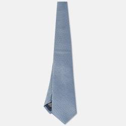 Pre Owned Ermenegildo Zegna Blue Geometric Pattern Silk Tie