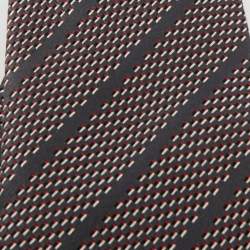 Pre Owned Ermenegildo Zegna Grey Striped Silk Traditional Tie 