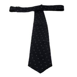 Ermenegildo Zegna Vintage Black and Navy Blue Geometric Pattern Silk Tie