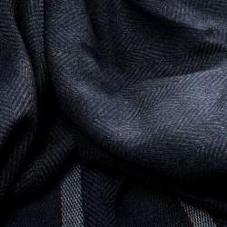 Pre Owned Ermenegildo Zegna Blue and Grey Herringbone Pattern Silk Fringed Edge Scarf