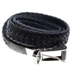 مملوكة مسبقًا حزام إيرمنجليدو زينيا جلد أسود مغزول 110 سم