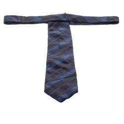 Pre Owned Ermenegildo Zegna Blue Diagonal Striped Cotton and Silk Jacquard Traditional Tie