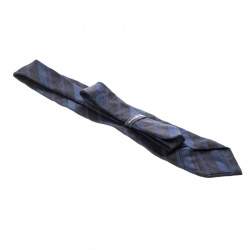 Pre Owned Ermenegildo Zegna Blue Diagonal Striped Cotton and Silk Jacquard Traditional Tie