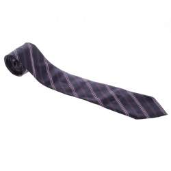 Pre Owned Ermenegildo Zegna Navy Blue and Purple Diagonal Striped Silk Jacquard Tie