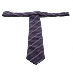 Pre Owned Ermenegildo Zegna Navy Blue and Purple Diagonal Striped Silk Jacquard Tie