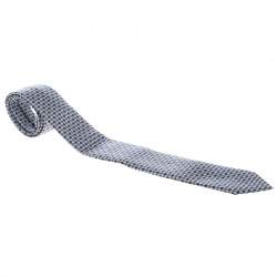 Ermenegildo Zegna Navy Blue Checkered Silk Jacquard Tie
