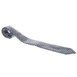 Pre Owned Ermenegildo Zegna Grey and Black Dotted Silk Jacquard Tie
