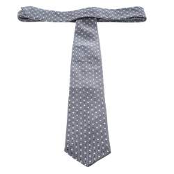 Pre Owned Ermenegildo Zegna Grey and Black Dotted Silk Jacquard Tie