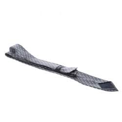 Pre Owned Ermenegildo Zegna Grey and Black Dotted Silk Jacquard Tie