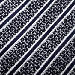 Pre Owned Ermenegildo Zegna Navy Blue and Off White Diagonal Striped Patterned Silk Jacquard Tie
