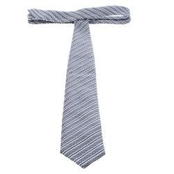 Pre Owned Ermenegildo Zegna Navy Blue and Off White Diagonal Striped Patterned Silk Jacquard Tie