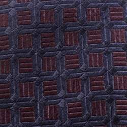 Pre Owned Ermenegildo Zegna Navy Blue and Maroon Geometric Pattern Silk Jacquard Tie