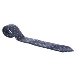 Pre Owned Ermenegildo Zegna Navy Blue Patterned Silk Jacquard Tie