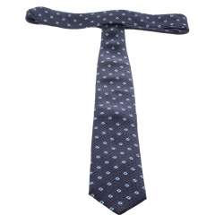 Pre Owned Ermenegildo Zegna Navy Blue Patterned Silk Jacquard Tie