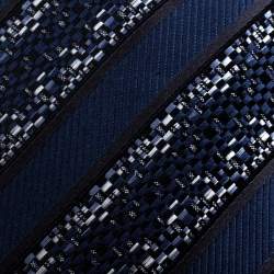 Pre Owned Ermenegildo Zegna Teal Striped Patterned Silk Jacquard Tie