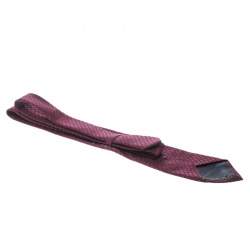 Pre Owned Ermenegildo Zegna Burgundy Dotted Silk Jacquard Traditional Tie