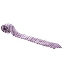 Pre Owned Ermenegildo Zegna Pink and Navy Blue Diagonal Striped Patterned Silk Jacquard Tie