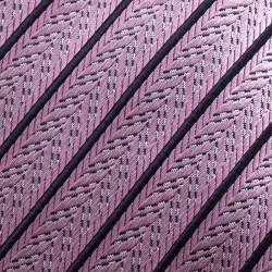 Pre Owned Ermenegildo Zegna Pink and Navy Blue Diagonal Striped Patterned Silk Jacquard Tie
