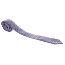 Pre Owned Ermenegildo Zegna Navy Blue and Purple Dotted Silk Jacquard Tie