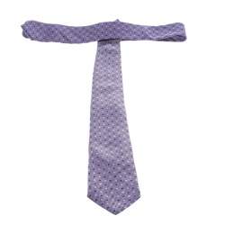 Pre Owned Ermenegildo Zegna Navy Blue and Purple Dotted Silk Jacquard Tie