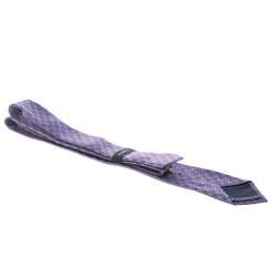 Pre Owned Ermenegildo Zegna Navy Blue and Purple Dotted Silk Jacquard Tie