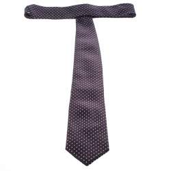 Pre Owned ربطة عنق اير منيجيلدو زينيا حرير جاكارد بنقوش زرقاء كحلية وبنية