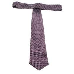 Pre Owned Ermenegildo Zegna Burgundy and Navy Blue Geometric Pattern Dotted Silk Jacquard Tie