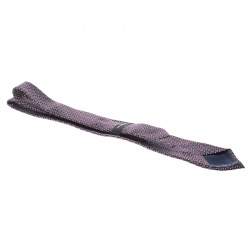 Pre Owned Ermenegildo Zegna Burgundy and Navy Blue Geometric Pattern Dotted Silk Jacquard Tie