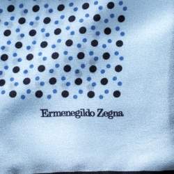 Pre Owned Ermenegildo Zegna Powder Blue Polka Dotted Silk Pocket Square