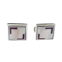 Ermenegildo Zegna Mother of Pearl Inlay Silver Square Cufflinks