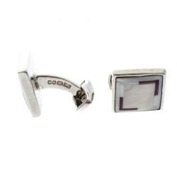 Ermenegildo Zegna Mother of Pearl Inlay Silver Square Cufflinks