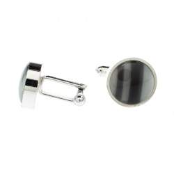 Ermenegildo Zegna Grey Inlay Silver Tone Round Cufflinks