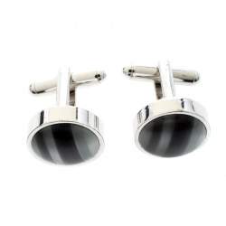 Ermenegildo Zegna Grey Inlay Silver Tone Round Cufflinks