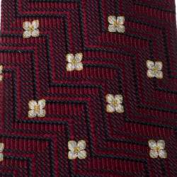 Pre Owned Ermenegildo Zegna Burgundy Silk Jacquard Zig Zag Floral Pattern Tie