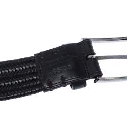 مملوكة مسبقًا Ermenegildo Zegna Black Woven Leather Buckle Belt 95CM