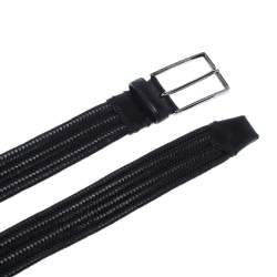 مملوكة مسبقًا Ermenegildo Zegna Black Woven Leather Buckle Belt 95CM