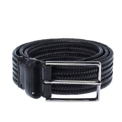 مملوكة مسبقًا Ermenegildo Zegna Black Woven Leather Buckle Belt 95CM