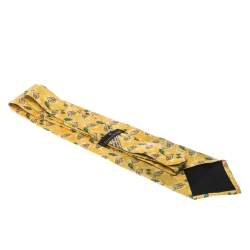 Pre Owned Ermenegildo Zegna Yellow Fox Print Silk Traditional Tie 