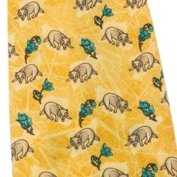 Pre Owned Ermenegildo Zegna Yellow Fox Print Silk Traditional Tie 