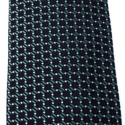 Pre Owned  ربطة عنق ايرمنيجيلدو زينيا حرير بنقوش أشكال هندسية أزرق كحلي وأخضر