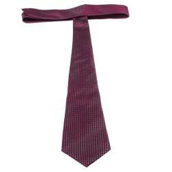 مملوكة مسبقًا Ermenegildo Zegna Red Grey Square Pattern Jacquard Silk Classic Tie 