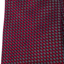 مملوكة مسبقًا Ermenegildo Zegna Red Grey Square Pattern Jacquard Silk Classic Tie 