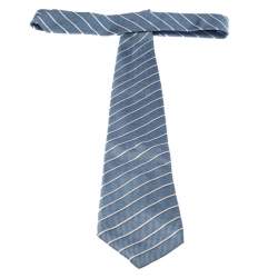 Pre Owned Ermenegildo Zegna Couture Blue Striped Jacquard Silk Tie